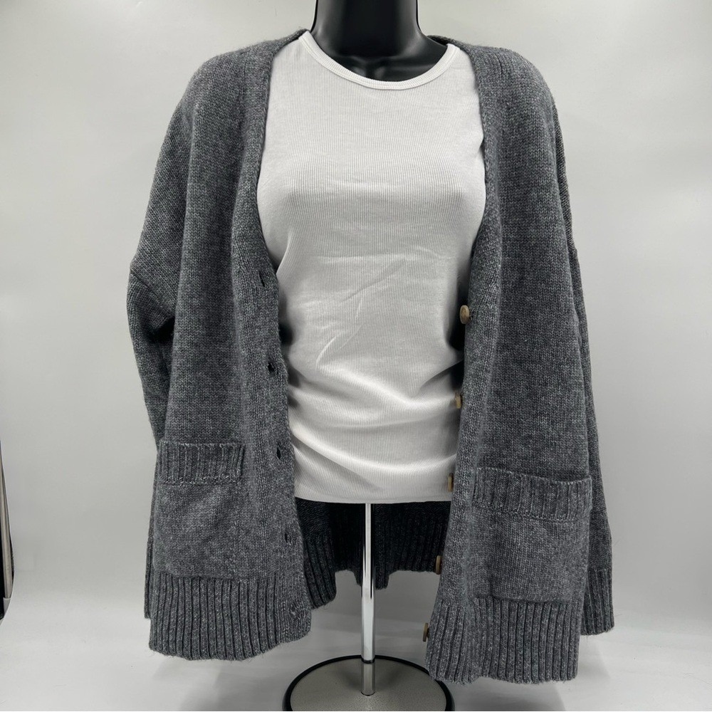 Ella Moss Womens Heather Grey V-Neck Button Front Pocket Cardigan Sweater Size M